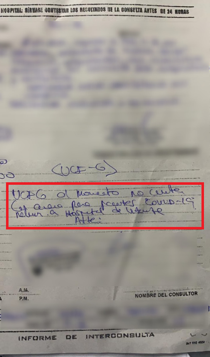 Informe de interconsulta revela cómo se negó atención en UCI a mujer, pese a requerir respirador mecánico