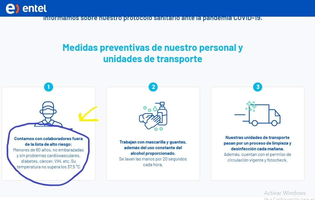 Pantallazo de la página oficial de Entel Perú 