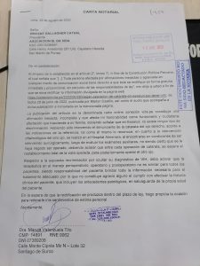 Carta notarial enviada por Dra. Maruja Valenzuela Tito