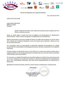 Carta enviada por GIVAR para reunión con ministro sobre presupuesto